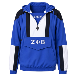 Chaqueta Anorak Zeta Phi Beta Azul Rey, Negra y Blanca, con Capucha, Media Cremallera, Letras Griegas Bordadas, Ligera - Product Image 3