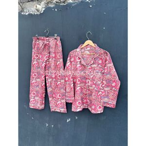 Conjunto de pijama de algodón con estampado floral para mujer, manga larga, informal, holgado, de dos piezas, largo completo - Product Image 5
