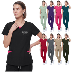Nouvel ensemble de blouses médicales à col en V, style fendu, uniforme de soins de santé avec pantalon droit et poches pour infirmières, médecins, spa et salons de beauté - Product Image 1