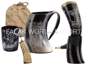 Cuenco de cuerno natural duradero con grabado detallado de animales, imitación de cuerno medieval vikingo, hecho a mano y ecológico, para beber - Product Image 6