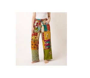 Pantalones Palazzo Anchos de Algodón con Parches Kantha Hechos a Mano por Jaiftextiles, Estilo Boho, Talla Única Unisex, con Cordón Ajustable y Cintura Alta - Product Image 1