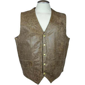 Retro Western Cowboy Leather Waistcoat Casual Wear <b>Men</b>’s Distressed Brown Genuine Leather Vest with Vintage Old West Ranch Style - Product Image 5