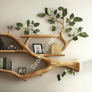 Artistic Wall Mounted Tree Branch Bookshelf Luxury <b>Solid</b> <b>Wood</b> Floating Shelf Living Room Decor Rack - Product Image 2