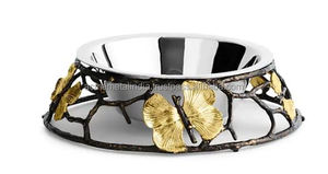 ชามเหล็กพร้อมก้านโลหะวัสดุซิลิโคนดีไซน์รูปใบไม้สีทองสำหรับใส่น้ำและอาหารสำหรับสัตว์เลี้ยงที่มีสไตล์ในประเทศ - Product Image 2