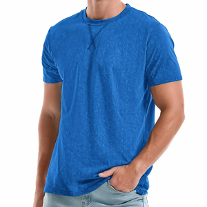 Camiseta Azul Lavada para Hombre, Estilo Vintage, Algodón Premium, Cuello Redondo, Suave y Cómoda, Ropa Casual Urbana, Estilo Moderno y Desgastado - Product Image 5