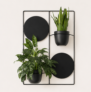 Jardinière murale géométrique moderne en métal, ensemble de pots à fleurs en fer noir mat pour la décoration intérieure, le jardin et le salon - Product Image 4