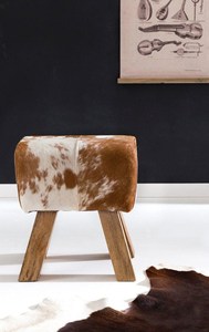 Taburete Otomano Rústico de Madera con Parches de Cuero Genuino Premium, Banco Boho Hecho a Mano para Entrada, Venta al por Mayor - Product Image 3