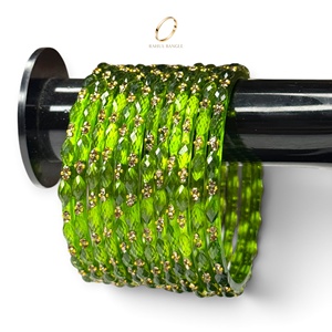 Bracelets en verre kashmiri plaqué or vert brillant avec cristaux en forme de goutte de pluie pour femmes, bijoux de mode pour mariage indien, vente en gros - Product Image 1