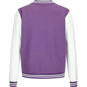 <b>Purple</b> Men's <b>Varsity</b> <b>Jacket</b> With White Sleeves Preppy Style Regular Fit Autumn Wear Button Closure Solid Color Design - Product Image 4