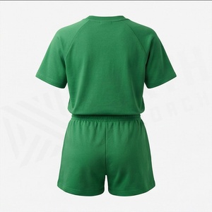 Conjunto Casual de 2 Piezas para Mujer, Tejido Verde, Camiseta de Manga Corta con Cuello Redondo y Pantalones Cortos por Encima de la Rodilla, Color Sólido, Transpirable, para Uso Diario - Product Image 2