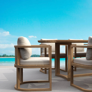 Luxury Style Dining Set Rectangular Slatted <b>Table</b> 6 Cushioned with Teak Wooden Frame Material for Home Decoration - Product Image 6