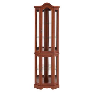 Vetrina Angolare in Noce con Ripiani in Vetro Temperato Regolabili, Specchio e Luci Posteriori Non Incluse, Vetrine e Armadietti per Porcellana - Product Image 5