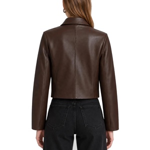 Chaqueta Bomber de Cuero Genuino Marrón Personalizada para Mujer, Cuello Camisero, Cierre de Cremallera, Manga Larga, Estilo Minimalista - Product Image 5