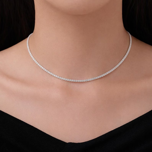 Collier tennis en or massif 14K 18K avec diamants de laboratoire brillants taille ronde en cluster, certifié IGI, bijoux de mariage raffinés, vente en gros - Product Image 4