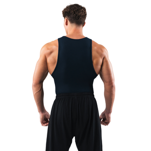 Camiseta sin mangas acanalada para hombre, ajuste muscular, chaleco de entrenamiento para gimnasio, capa base elástica para entrenamiento atlético, ropa deportiva azul marino - Product Image 4