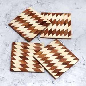 Sous-verre en bois écologique de style moderne, imprimé, en bois massif, pour servir les boissons à la maison ou au café, technique de découpe - Product Image 2