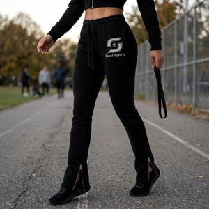 Pantalones Deportivos de Cintura Alta para Mujer, Ajustados, con Cordón, Largos, con Logotipo Bordado en la Pierna Derecha, Color Negro, para Otoño - Product Image 4