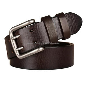 Elegante cinturón informal de cuero de moda para hombre marrón oscuro con hebilla de latón chapada en plata de doble pin resistente tamaños personalizados - Product Image 4