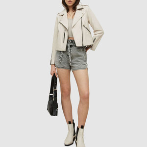 Women's genuine Leather Moto <b>Jacket</b> Solid Color Zipper Closure Full Sleeve Short Length <b>Biker</b> Style Autumn Wear Slim Fit - Product Image 5