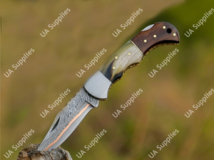 Couteau pliant EDC ergonomique en corne de cerf et bois de rose, acier Damas cuivré, 1 lame, facile à transporter, OEM DIY, pour voyage, randonnée, pêche - Product Image 5