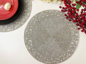 Luxury Handmade bead <b>placemat</b>, living room table decoration, <b>beaded</b> tablemat, silver - Product Image 3