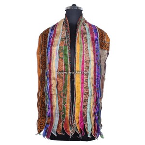 Écharpe vintage en soie à 10 bandes Patti pour filles SC029 – Stole tendance avec patchs de sari indien, écharpe réversible colorée - Product Image 5