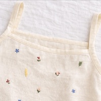 Débardeurs en coton uni personnalisés OEM à fines bretelles, brodés à la main avec perles et boutons sur le devant, pour femmes, camisoles d'été écologiques tissées