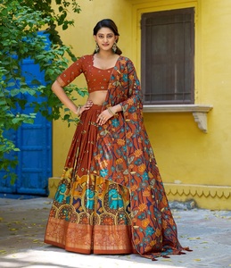 Indian Ethnic Traditional Designer Tussar Silk <b>Lehenga</b> Choli with Kalamkari Print for Wedding Outfit for <b>Women</b> Fancy Wear - Product Image 1