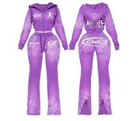 Ensemble de survêtement décontracté pour femme, rouge, à capuche, 2 pièces, avec pantalon sportif long jusqu'aux chevilles et haut court zippé, coupe régulière