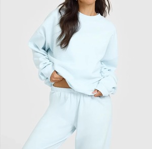 AMS SPORTS INTL Sudadera Oversize de Cuello Redondo Azul Claro para Mujer, Tejido de Punto con Parches, Poliéster/Algodón, Hombros Caídos, Manga Larga - Product Image 5