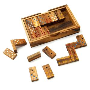 Juego de Dominó de Madera Hecho a Mano en Caja de Almacenamiento, Juego de Dominó Profesional de Doble 6 con Puntos de Colores para Niños y Adultos, Juguete Clásico de Mesa - Product Image 4