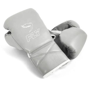 Guantes de Kickboxing con Cordones Color Gris, Modelo Reciente, Calidad Premium, Guantes de Boxeo de Cuero Genuino para Muay Thai - Product Image 2