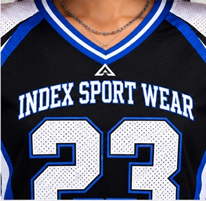 Camiseta Corta de Fútbol Americano para Mujer, Cuello en V, Manga Corta, Malla, Número 23, Azul y Negro - Product Image 6