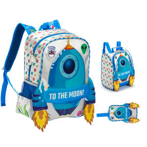 Sac à dos scolaire 3D Rocket pour enfants, antivol, tendance, imperméable, en polyester avec panneau dorsal en maille confortable, doublure en nylon, unisexe - Product Image 1