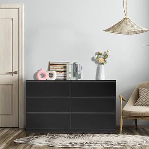 FCH Black 6-Drawer Double Dresser for Bedroom Wide Storage Cabinet for Living Room Home Entryway - Product Image 3