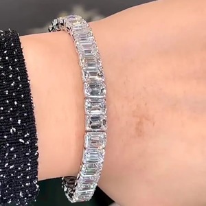 925 Moissanite Romantic Classic <b>White</b> Emerald Cut Tennis <b>Bracelet</b> for Women Sterling Silver 18K <b>White</b> Gold Plated Wedding Sale - Product Image 5