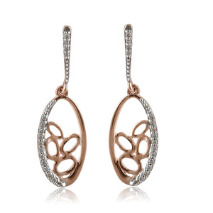 Boucles d'oreilles pendantes en or rose 14 carats plaqué or, avec feuille ovale et diamant de laboratoire, pour femmes, bijoux de luxe de créateur - Product Image 2