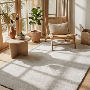 Natural Handtufted Wool <b>Ivory</b> Area Rug Premium Textured Non-Slip Carpet for Modern Living Room Bedroom Decor - Product Image 2