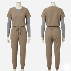 Ensemble de blouses médicales en denim bleu premium 180 GSM avec surpiqûres contrastées et broderie personnalisée - Product Image 2