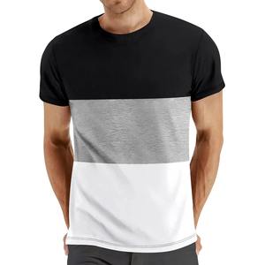 Men Contrast Panel Cotton Tee Summer Casual Sports T Shirt Breathable Men Short Sleeve Tee Green Brown Cream T Shirt Custom - Product Image 4