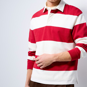 Polo de rugby brodé surdimensionné de haute qualité avec logo personnalisé, manches longues, rayé, style streetwear, en coton - Product Image 5