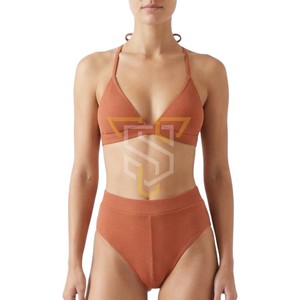 Conjunto de Bikini Personalizado para Mujer, Cintura Alta, Color Sólido, Spandex y Nailon de Alta Calidad, Traje de Baño Elástico de Dos Piezas - Product Image 2