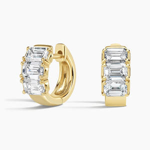Pendientes de aro articulados con diamantes de corte esmeralda de punta compartida - Product Image 1