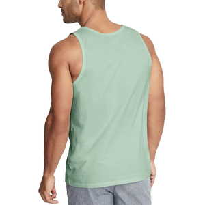 Débardeur Homme Vert Menthe Sans Manches Col Rond Tricoté Uni Décontracté Respirant 100% Polyester Délavé 220g Lavage à la Pierre Lavage en Machine - Product Image 2