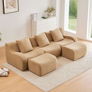 Divano a U Senza Struttura in Tessuto Teddy Morbido 32D ad Alta Densità, Design Antiscivolo, Braccioli Curvi, Nessun Montaggio Richiesto, Set per Soggiorno - Product Image 2