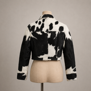 Chaqueta de Cuero Vacuno, Chaqueta de Piel de Oveja con Estampado de Vaca para Hombre, Chaqueta Corta Informal con Botones y Bolsillos, Ropa de Invierno - Product Image 3