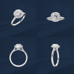 Anillo de compromiso clásico con diamante de corte brillante y diamantes pavé laterales en platino PT950 para mujer - Product Image 6