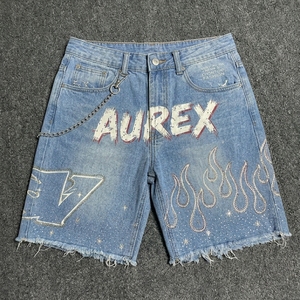 Cropped <b>Men's</b> Streetwear T Shirt Shorts Set <b>Studded</b> Acid Wash 100% Cotton Custom Screen Print Summer Wear Set - Product Image 4