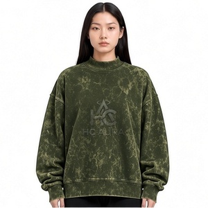 Sweat-shirt oversize en molleton/coton délavé à l'acide, couleur noire, col montant premium, épaules tombantes, pull d'hiver style streetwear, le plus vendu - Product Image 1