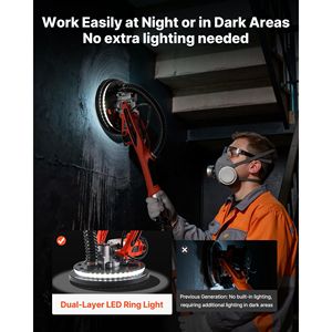 Levigatrice Elettrica per Cartongesso 850W, 5 Velocità Variabili 800-1700 RPM, Strumento a Doppio Disco LED per Rimozione Soffitti in Cartongesso - Product Image 5